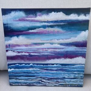 Endless Waves" Original Ocean Seascape Painting 12x12 Beach Girl MermaidCore